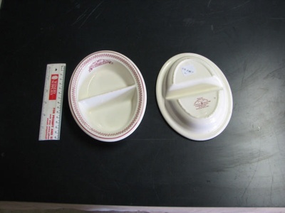 2 divided small bowls ceramic white pattered borders dunn bennet burslem uk hot canob orange; 08-3887.1.2