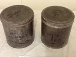 Tin Caddies - 2 Tea and Sugar; unknown; 20th C; BC2014/374:1-2