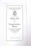 Anzac Day Dinner Menu - 1923; The Leader Printery, Orange; 1923; OWM2015/7