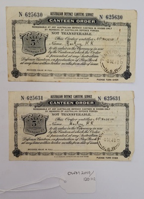 Two Australian Defence Canteen Service Orders; c 1940s; OWM2019/120:1-2