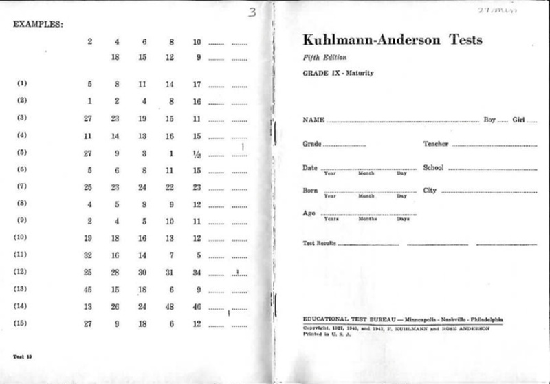 Kuhlmann Anderson Intelligence Tests Kuhlmann F 1927 On EHive