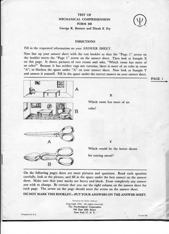 Bennett Test Of Mechanical Comprehension - Form BB; Bennett, G.K.; 1941 ...