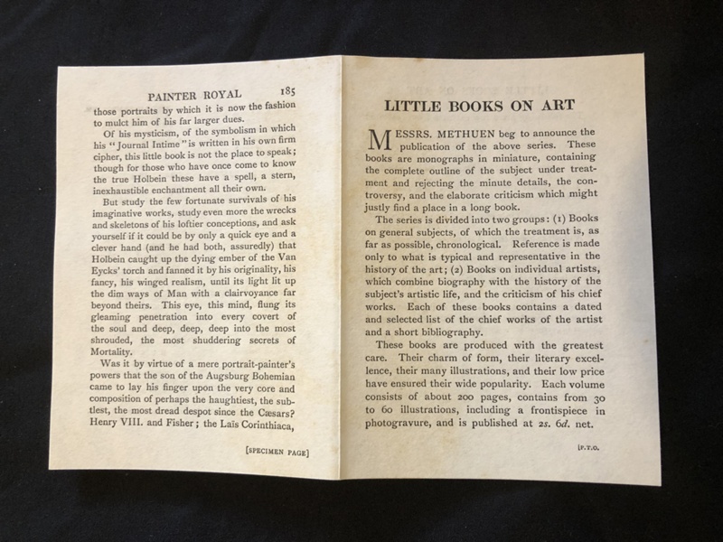 Little Books on Art page; Methuen & Co Essex St Strand WC; 2023.699 eHive