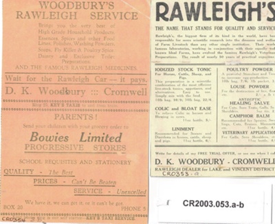 Advertisements - copy from local papers for D.K.Woodbury, of Cromwell, Rawleighs agent. (among other products); Unknown; Unknown; CR2003.053