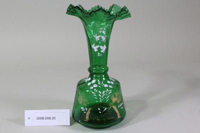 Victorian green glass tall vase; Unknown maker; Unknown; CR2008.008.20 
