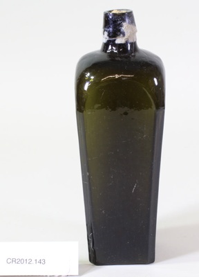 Dark glass bottle with cork; Unknown maker; Unknown; CR2012.143