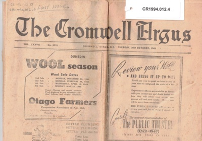 Final Edition of the Cromwell Argus, Tuesday 26th October, 1948; Cromwell Argus; 1948; CR1994.012.4