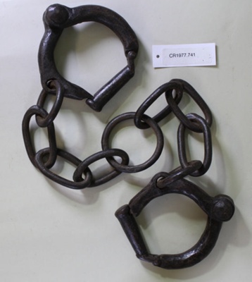 Wrought iron ankle cuffs or leg irons; Unknown maker; Unknown; CR1977.741