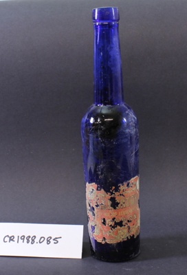 Blue glass  castor oil bottle; Unknown; Unknown; CR1988.085