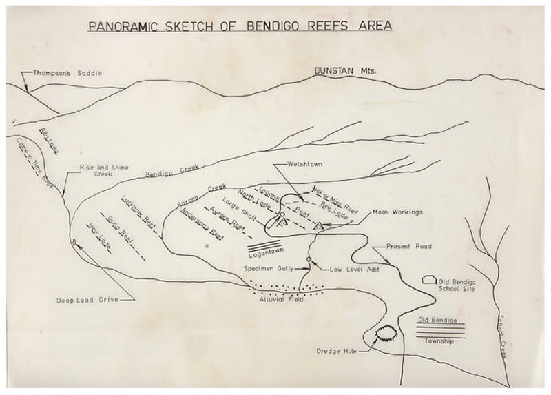 Map of Bendigo Reefs area; CR1987.029 on NZ Museums