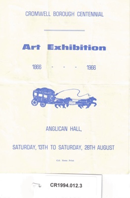 Cromwell Borough Centennial Art Exhibition Programme 13th to 28th August 1966.; Unknown; 1966; CR1994.012.3