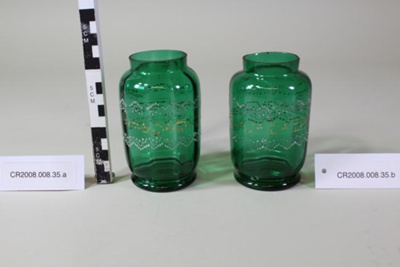 Pair of Victorian green glass vases.; Unknown maker; Unknown; CR2008.008.35 