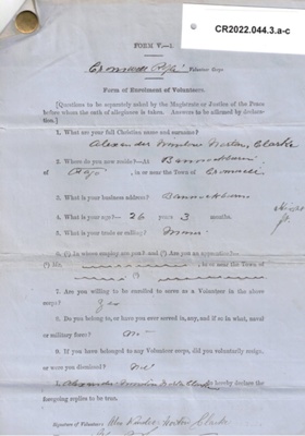 Cromwell Rifle Volunteers' Enrolment and Discharge Records 1881-1889 image item