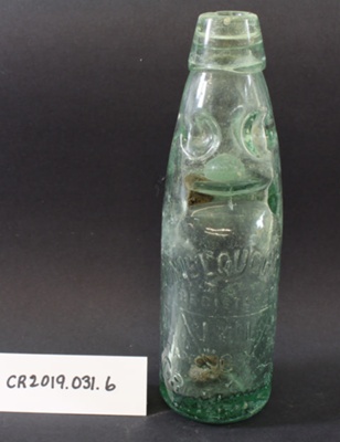 Glass bottle, J McLoughlin Registered Trade Mark, Cromwell; Cannington Shaw & Co. St Helens; Unknown; CR2019.031.6