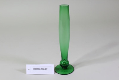 Green glass bud vase; Unknown maker; Unknown; CR2008.008.27 