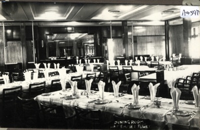 Photograph of the officers dining room aboard the Troopship Empire ...