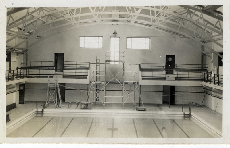 Photograph of the diving board in the swimming pool in 1937