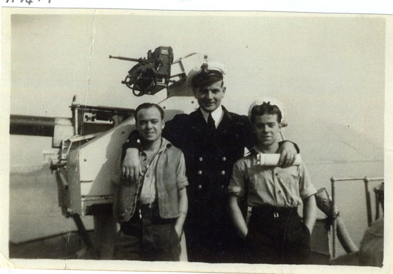 Sam Pooley Photograph of Sam Pooley as a Petty Officer with two ratings on board a ...
