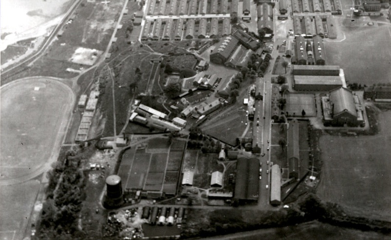 Aerial view of HMS Ganges, the establishment, 1959.; photographer