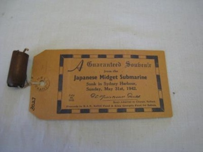 Souvenir - commercially packaged - Midget Japanese Sub souvenir 31/5/1942
; SH1968-3027