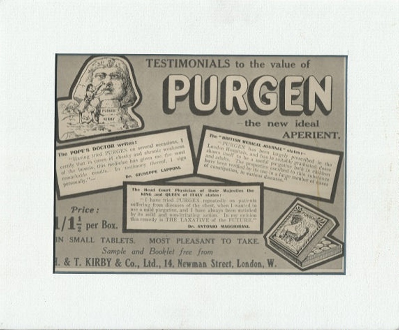 Matted Advertisement for 'Purgen'; Beecham's Pills, St Helens ...