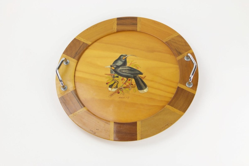 Huia decorated wooden tray; Sovereign Woodware Ltd; 01274 eHive
