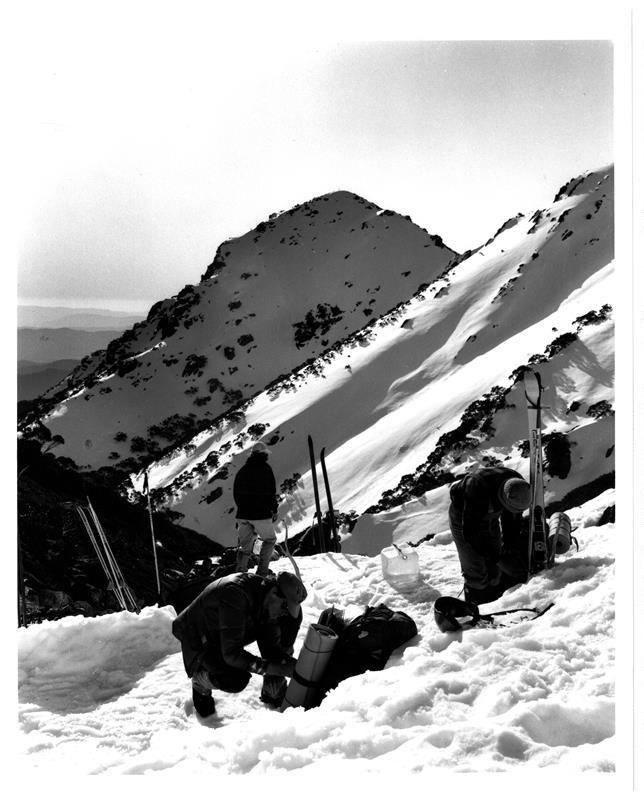 Breaking camp in a gulley below the sentinel in 1982. The southern face ...