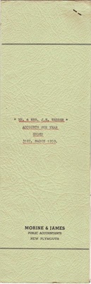 Archives, Financial Accounts of Mr & Mrs J.N.Webber, Paparahia Station 1959; Morine & James; 1959; 1997/4/2m