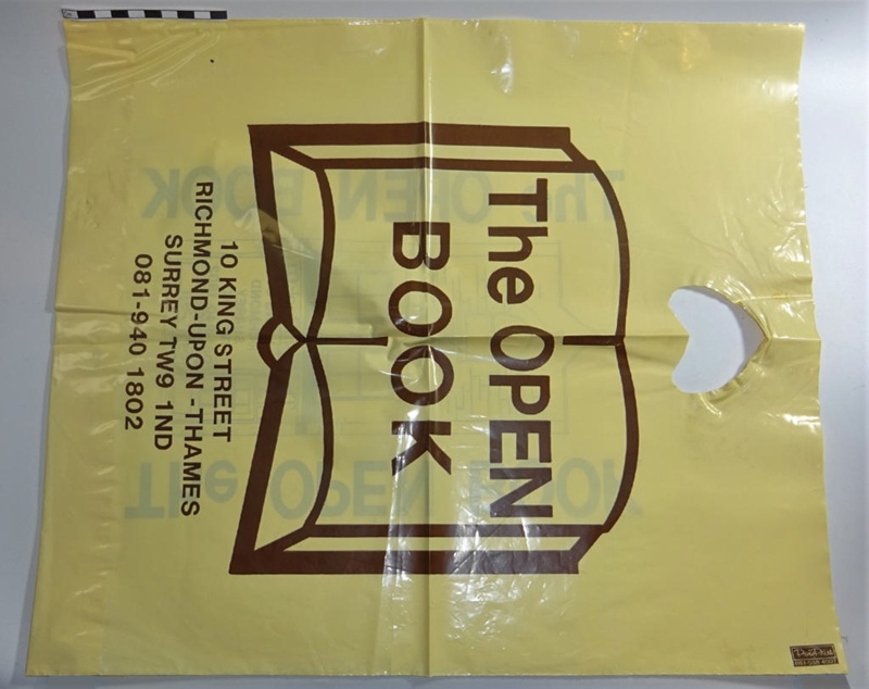 A plastic carrier bag from The Open Book; PolyPrint; LDMRD 0460 eHive