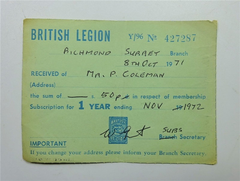 British Legion card; The Royal British Legion Press; 1971; LDMRD 0752. ...