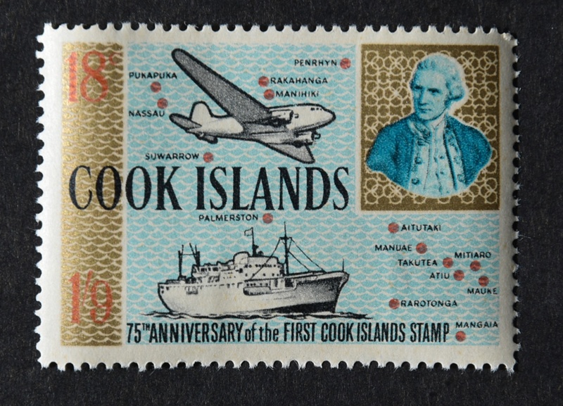 Postage stamp, Cook Islands 18c 1/9, 75th anniversary of the first Cook