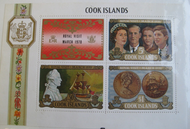 Block of four postage stamps, Cook Islands 5c, 30c, $1, Royal visit ...