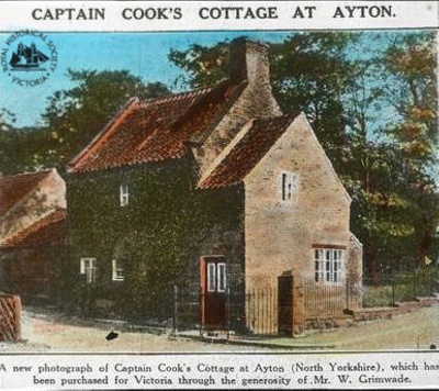 Cook's Cottage, before removal to Fitzroy Gardens, Melbourne - gs-g-19 Cook's Cottage, before removal to Fitzroy Gardens, Melbourne - gs-g-19