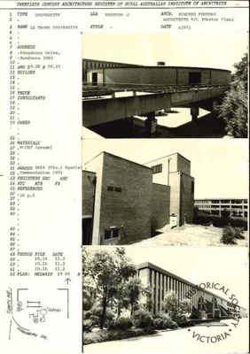 Set of papers: building identification forms, twentieth century architecture register, Royal Australian Institute of Architects; Butler, Graeme, 1947-; c.1982; RG03-80-004-2 Set of papers: building identification forms, twentieth century architecture register, Royal Australian Institute of Architects; Butler, Graeme, 1947-; c.1982; RG03-80-004-2