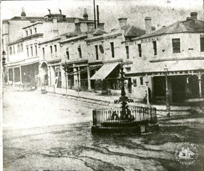 Collins Street (south side) looking east from Swanston Street, Melbourne, c. 1864; GS-CS-18