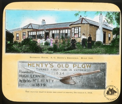 Richmond House. S.G. Henty's House, and Henty's old plough; GS-EV-39