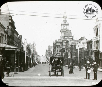 Bourke Street looking west from Swanston Street, Melbourne, c. 1900; GS-CS-12