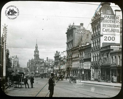 Bourke Street looking west from Russell Street, Melbourne, 1899; Cooper, Henry; GS-CS-09 Bourke Street looking west from Russell Street, Melbourne, 1899; Cooper, Henry; GS-CS-09