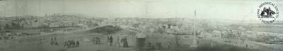 Panoramic view of Melbourne extending from Carlton to Port Phillip, looking north from Flagstaff Gardens, 1855; GS-EV-34