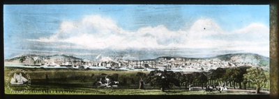 Panoramic view of Melbourne, looking from south of Yarra River, c. 1845; T.W. Cameron (Firm); GS-EV-77