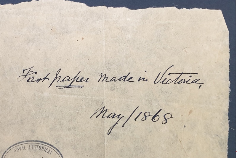 Sample of first paper made in Victoria, May 1868; MS 001881 (Box 337