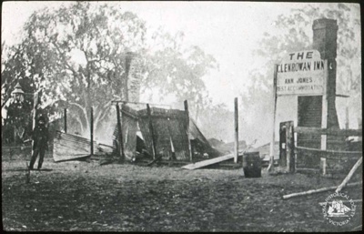 Burnt remains of Glenrowan Inn, 1880; T.W. Cameron (Firm); GS-EV-75 Burnt remains of Glenrowan Inn, 1880; T.W. Cameron (Firm); GS-EV-75