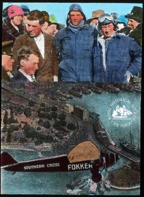 Montage of images of "Southern Cross" and crew following 1928 trans-Pacific flight; 1928; GS-IT-81