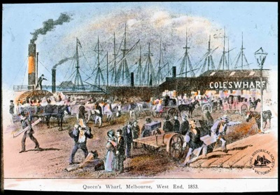 Queen's Wharf, Melbourne, West End, 1853 ; Gunn's Slides (Firm); GS-EV-51