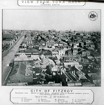 Panoramic view looking south from Town Hall, Fitzroy, August 1880; 1880; GS-BCS-13 Panoramic view looking south from Town Hall, Fitzroy, August 1880; 1880; GS-BCS-13