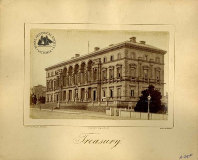 Front and southern side of the former Treasury building in Spring Street, Melbourne c. 1878.; Nettleton, Charles, 1826–1902; c. 1878; A-24-P