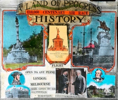 Montage of images related to the 1934 Centenary Air Race from London to Melbourne; 1934; GS-IT-70