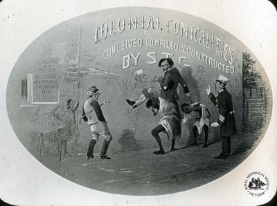 Cover of 'Colonial Comicalities conceived, compiled and constructed by S T G'; refer S T Gill ; Gill, Samuel Thomas, 1818-1880; GS-EV-73