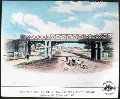 The Windsor to St Kilda Railway Loop Bridge, spanning St Kilda Road, St Kilda, 1857; T.W. Cameron (Firm); GS-EV-55