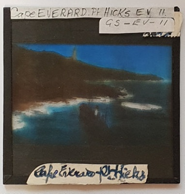 Panoramic view of Point Hicks, showing lighthouse and the ship 'Cape Everard'; GS-EV-11